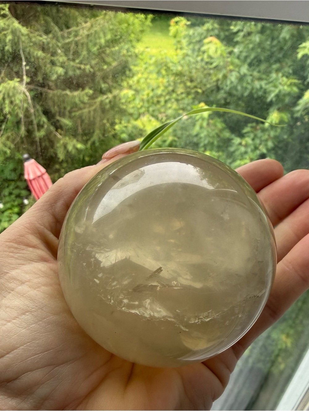 Polished Clear smokey Quartz Crystal Sphere with rainbows